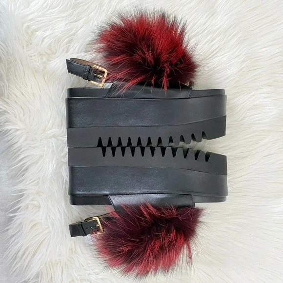 Sergio Rossi Fur Platform Wedge Slingback Sandal - Picture 7 of 12